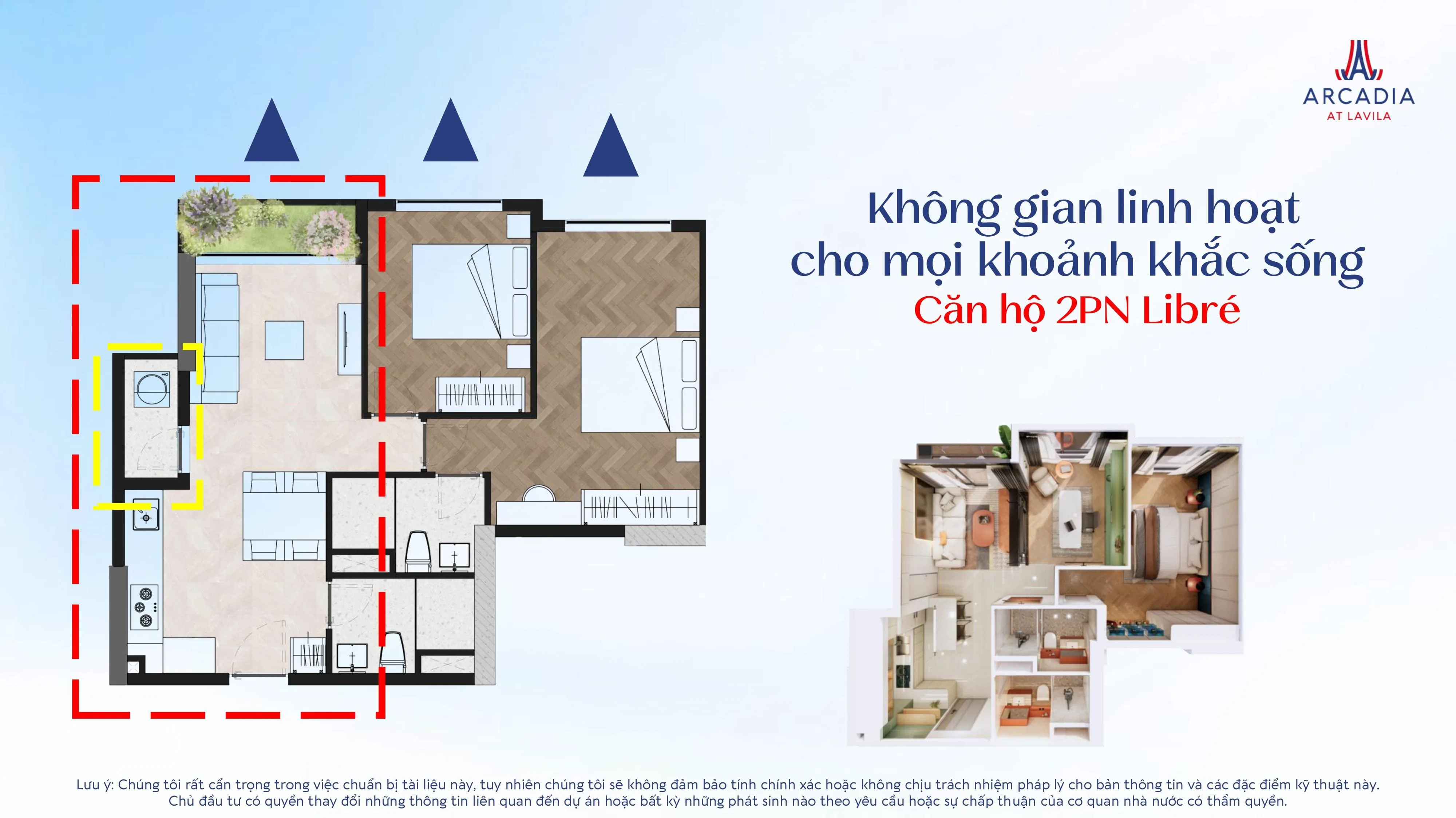 Mặt bằng căn hộ 2 phòng ngủ 1 phòng vệ sinh tại Arcadia at Lavila